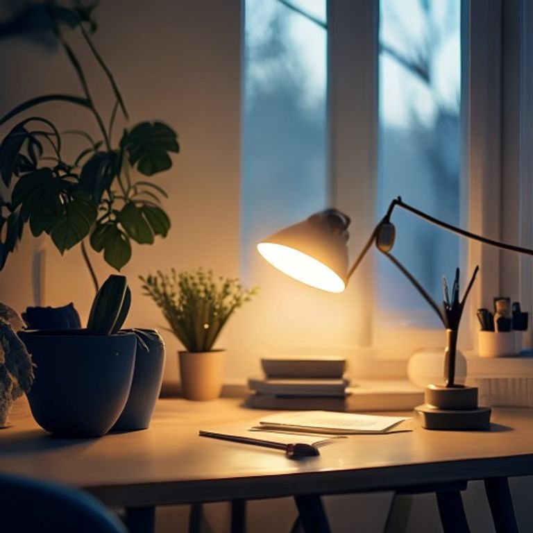 Rentoutuminen Rento työpöytä kasvilla ja loukkauksessa, ilta